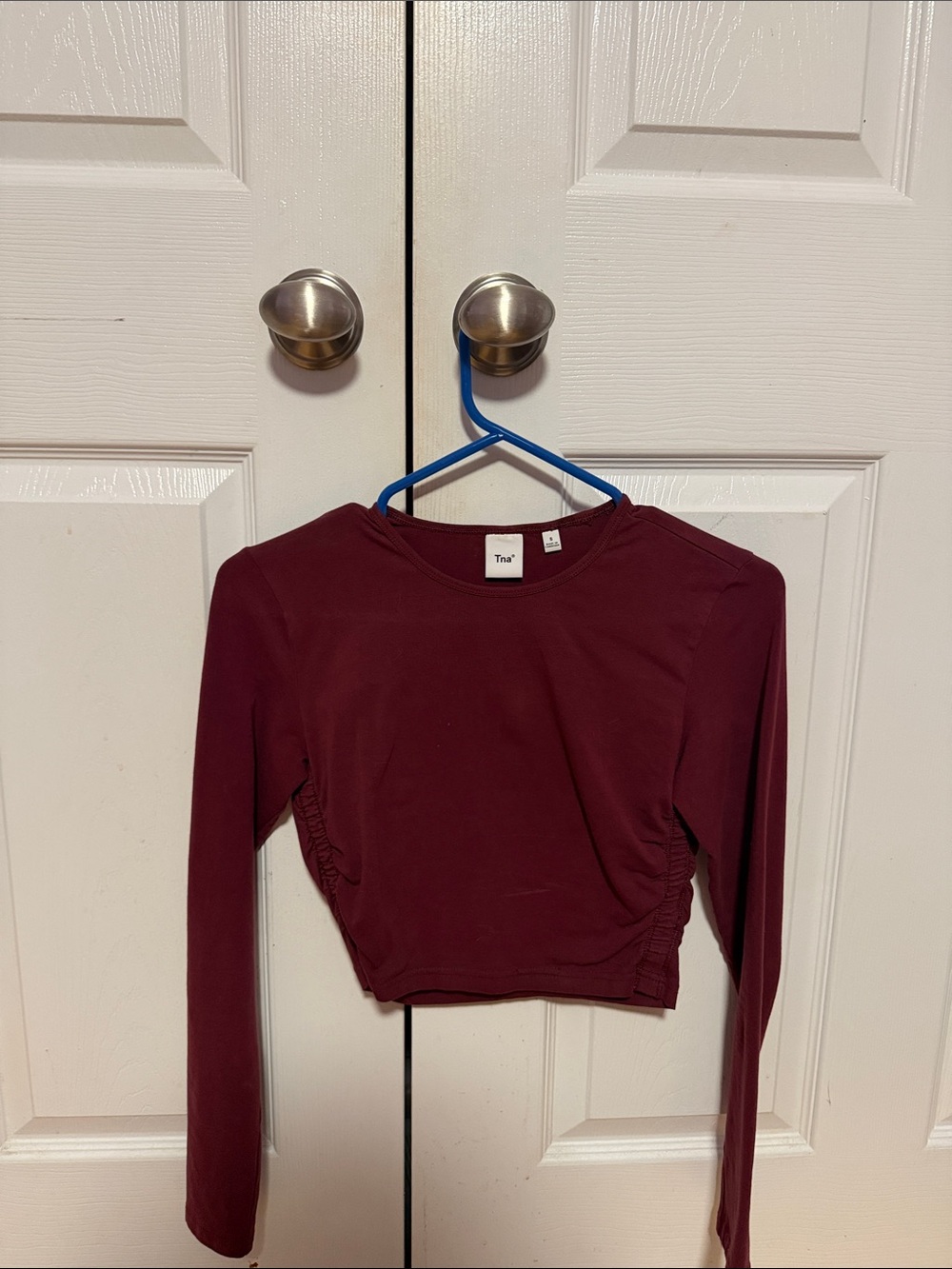 TNA Long Sleeve Crop Top in Burgundy